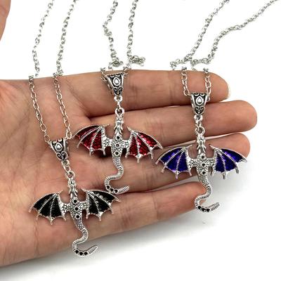 Retro Drip Oil Enamel Flying Dragon Pendant Necklace with Diamonds - Women's Unique Style