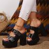 Plus-size 35-43 Women's Sandals Summer Platform Square Heel Super High Heel Slippers Rome Fashion Belt Buckle Woman High Heels