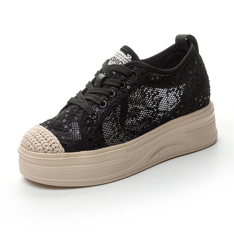 

Женские туфли-рыбаки, новые, легкие сетчатые туфли на шнуровке с одной педалью, универсальная толстая подошва увеличивает рост и воздухопроницаемость 33 чёрный