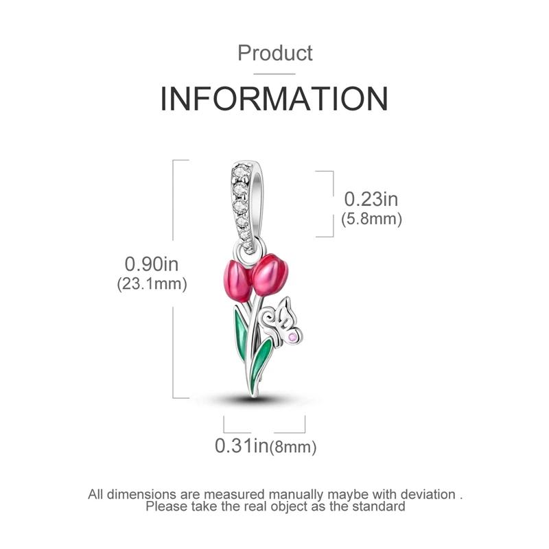 Charmscopperpink Tulip Butterfly Flower Beads Fit Plataoriginal Bracelets Women Jewellery Making Gifts