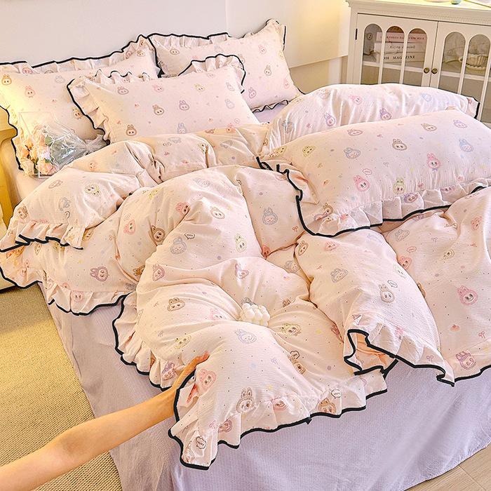 Korean Princess Cloud-like Crinkled Gauze Lace Cotton Bedding Set