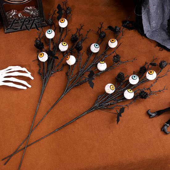 Halloween Party Decor Black Artificial Branches, Scary Eyeballs Picks with Bats Pine Waterproof Cones for Gothic Vase Filler, Floral Arrangement,