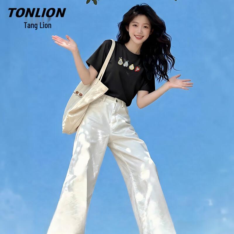 TonLion Women s Round Neck Short Sleeve T-Shirt M чёрный