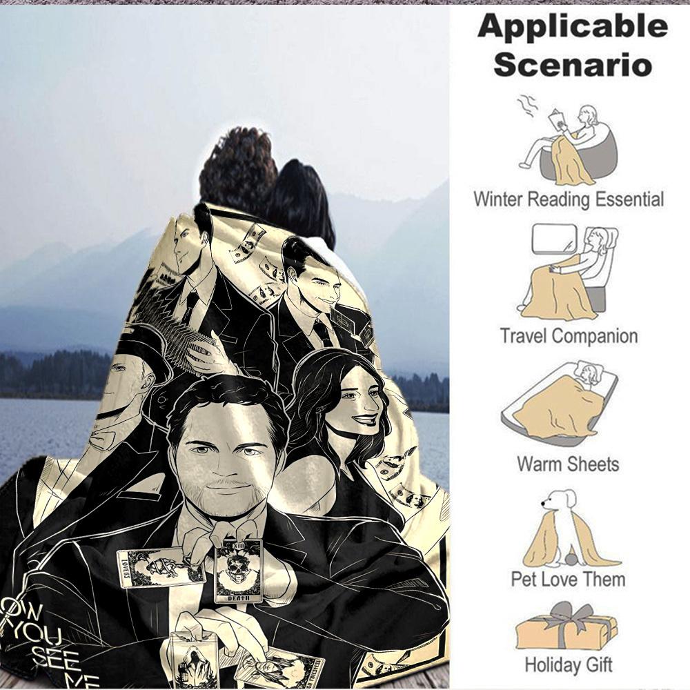 1pc Now You See Me Flannel Throw Blanket - HD Printed Lightweight Soft Warm All-Season Blanket for Sofa, Bed, Travel, Camping 082