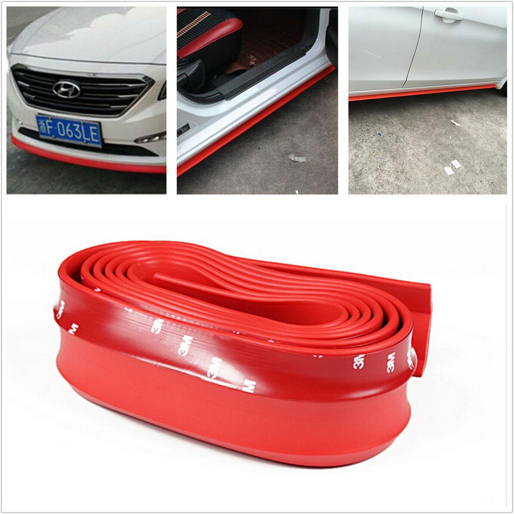 2.5M Red Rubber Car Front Bumper Spoiler Lip Splitter Valance Chin Protector Kit