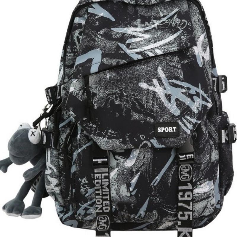 High-value Personalized Graffiti Trendy Cool Backpack Couple Contrasting Colors Lightweight Large-capacity Backpack