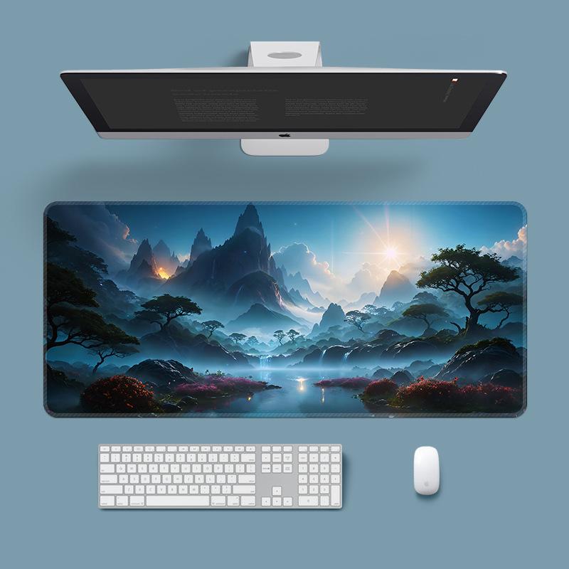 Extra Large Washable Mouse Pad - Aurora Landscape & Sunset Clouds Design, Thickened for Office and Gaming Desks
