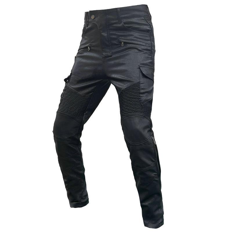 New product locomotive rider straight cycling pants anti-drop pants motorcycle waterproof windproof leather pants multi-bag overalls