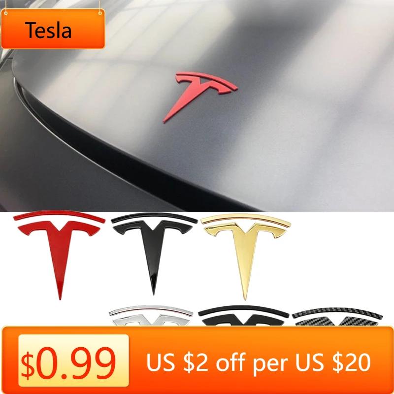 Bilklistremerke Tesla Metall Dekkbart Frontlogo Embleme Klistremerke for Tesla Modell 3 Modell Y Bakre Bagasjeromsskilt Karbonfiber Dekal Eksteriør
