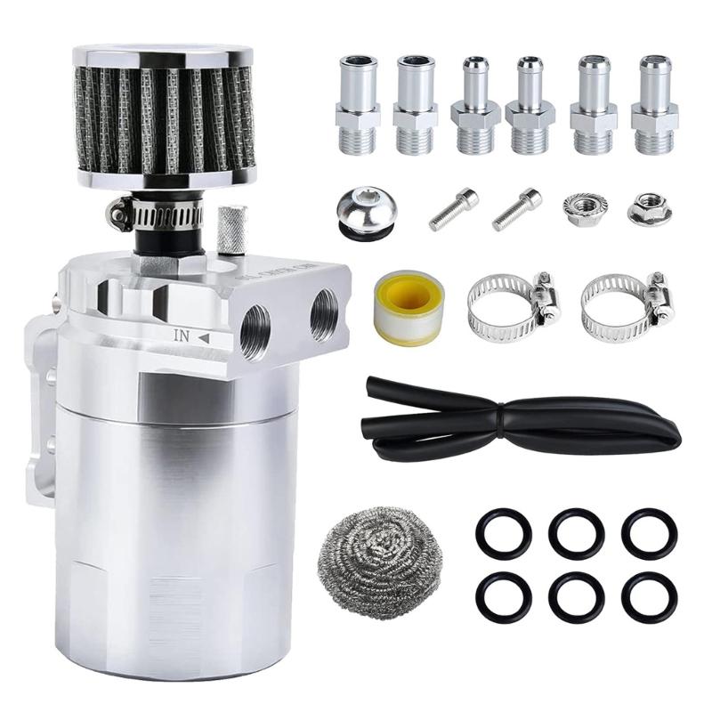 Oil Separator Reservoir Tanks Oil Catch Aluminum Can Kit Baffled with Air Filter Universally for Most Car