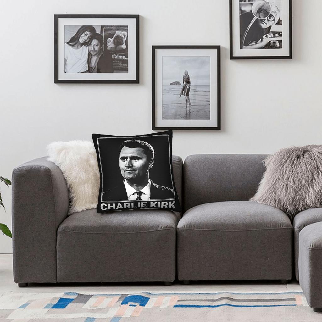 Pillow Case Charlie Kirk Portrait Soft Pillow Cover For Sofa Bedroom Home Decor Kawaii Pillowcases