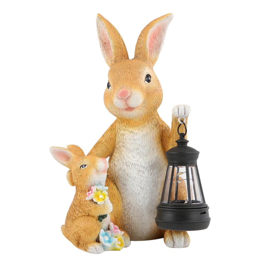 Resin Rabbit Garden Ornament with Solar Lantern Cute Rabbit Animal Ornament for Xmas Party Outside Patio Yard Lawn Porch Decor