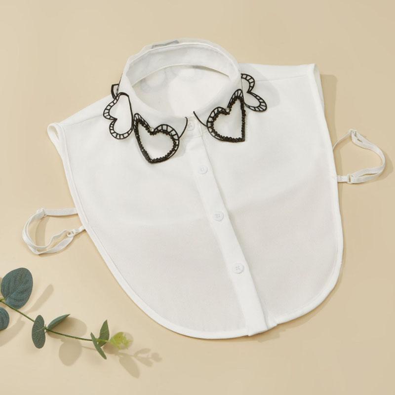 Heart Embroidery White Fake Collar Beads Detachable Collar Fake Women Vintage Crystal Lace Ladies False Blouse Collar Half Shirt