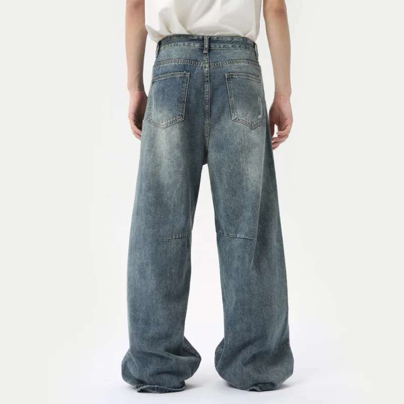 American Style Men's Denim Pants Washing Fashion Loose Men's Straight Trousers Casual Wide Leg Jeans