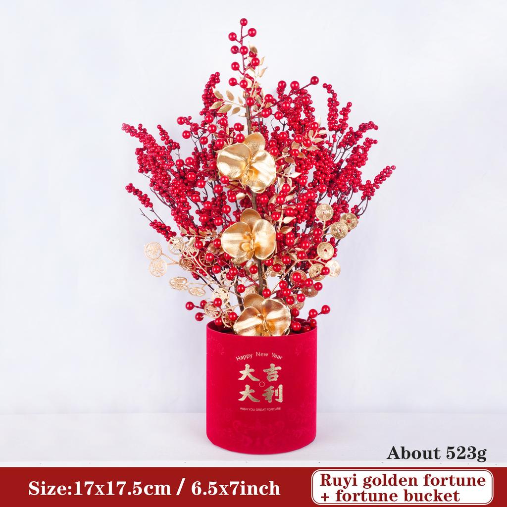 Uflower Lunar New Year Artificial flowers 2026 New Year Artificial Red Fruit Berry Pot Wedding Party Home Room Decorations
