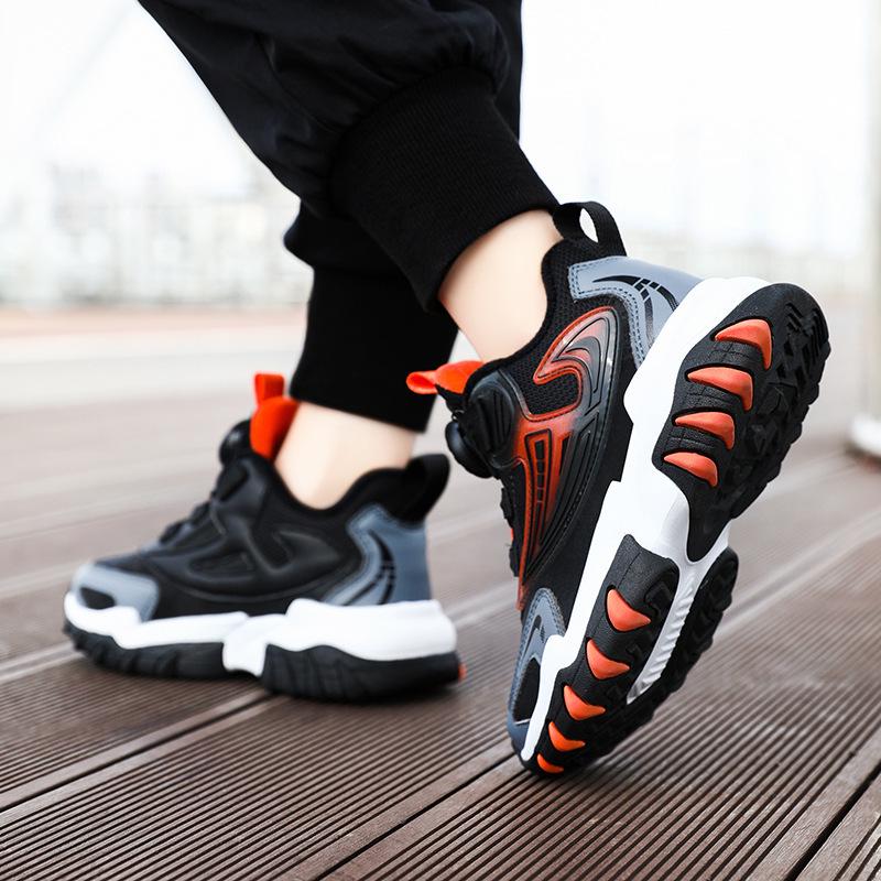 Waterproof Leather Boys' Sports Shoes with Rotating Button, Cotton and Velvet Lining, for Teens and Big Kids