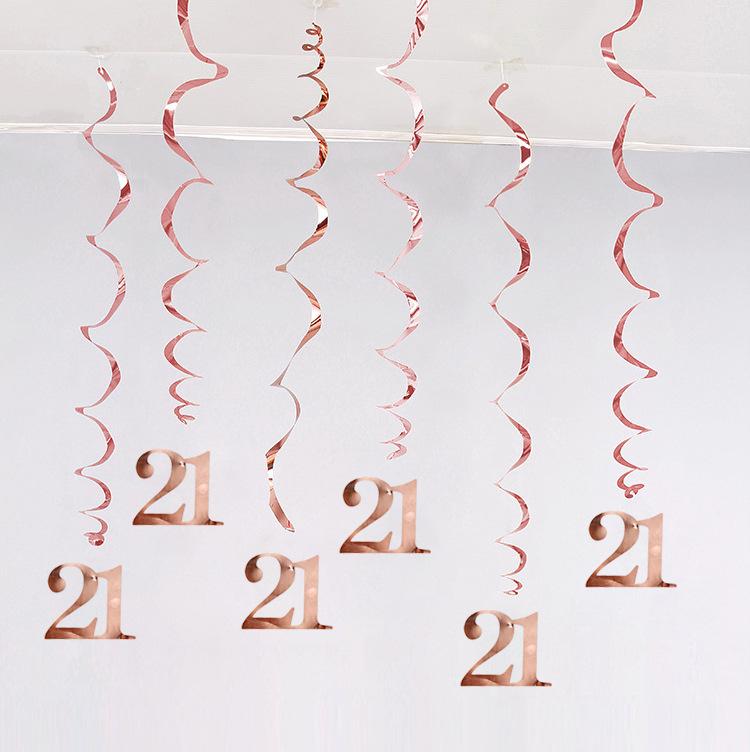6 Stück/Los Happy Birthday Spiralen Dekoration 16 20 21 30 40 50 60 70 Jahre Roségold PVC Geburtstagsfeier Dekorationen Zubehör