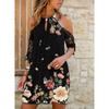 Women's Mid-sleeved Dress Multi-color Printed Halter Neck Off-shoulder Skirt for Women
