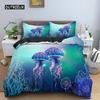 Jellyfish Duvet Cover Set Queen Size Ocean Animal Print Bedding Set Microfiber The Underwater World Quilt Cover For Boys Girls