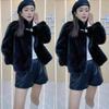 Temperament celebrity fur Maillard style leopard print long coat winter thickened warm cotton clothes imitation fox hair