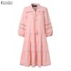 ZANZEA Women V-neck 3/4 Sleeve Loose Casual Bohemian Dress