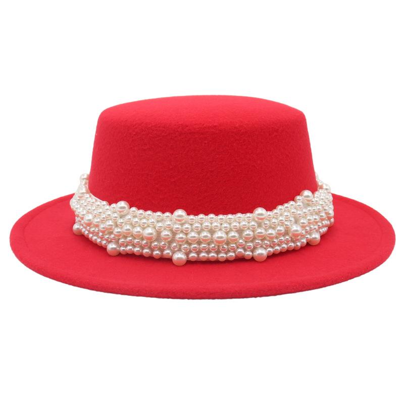 New Flat Top Small Brim Pearl Top Hat Versatile Lady French Top Hat Exquisite Ruili Fashion Celebrity Hat