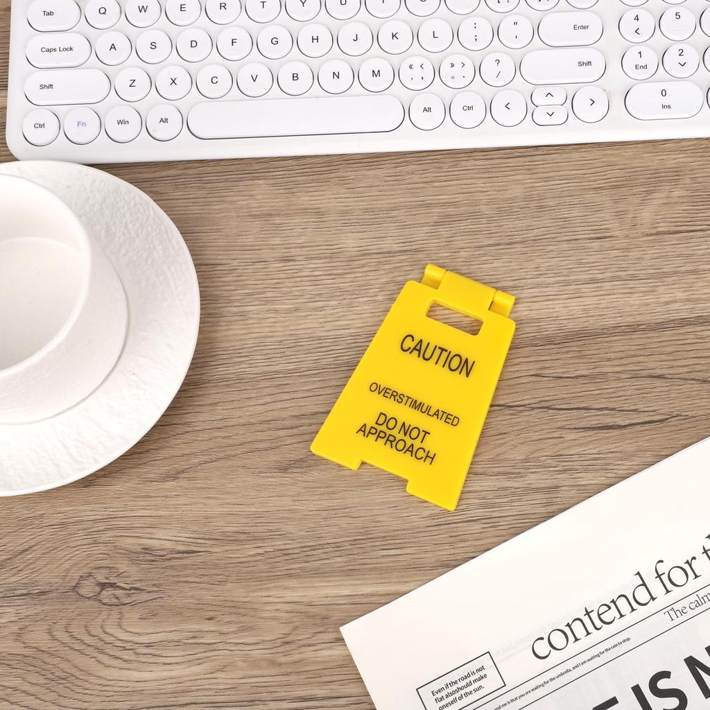 Funny Office Prank Desk Sign, Caution Overstimulated Do Not Approach Warning Sign Humorous Gag Gift Mini Desk Decor for Coworkers Employees Boss