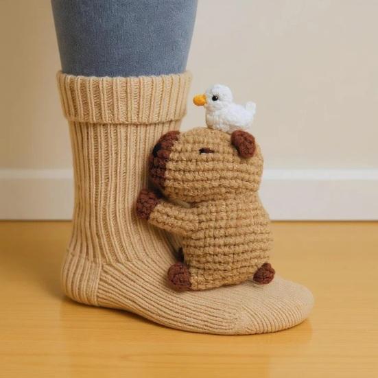 3D Animal Knitted Socks Warm Cute Crew Socks Hand Crocheted Animal Doll Floor Socks Holiday Birthday Gift for Women Girls