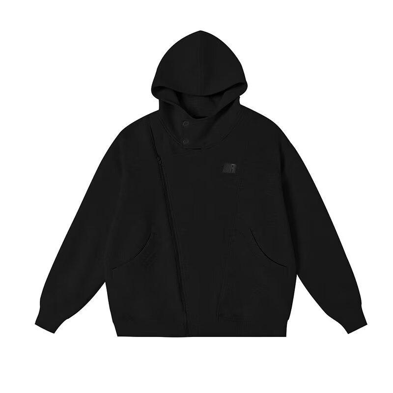 

2025 A/W Double Zipper Hooded Cardigan for Men and Women - Heavyweight Solid Color Jacket 3XL чорний