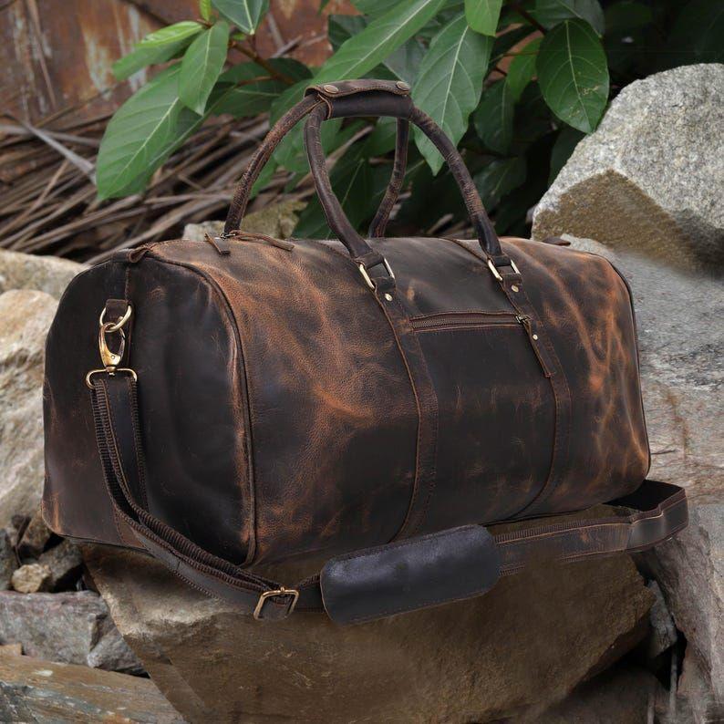 Personalized Leather Duffle Bag Full Grain Leather Weekender Travel Bag Groomsmen Gift Sports Gym Bag for Men and Women Carry on Cabin Bag