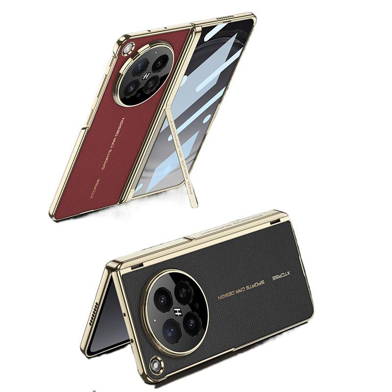 Oppo Find N6 Full-Coverage Electroplated Leather Protective Case with Hinge and Bracket.