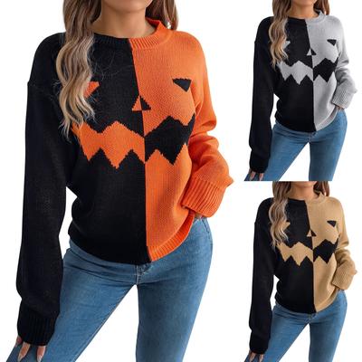 Damenmode Lässig Locker Halloween Kontrastfarben Pullover Langarm Pullover Top