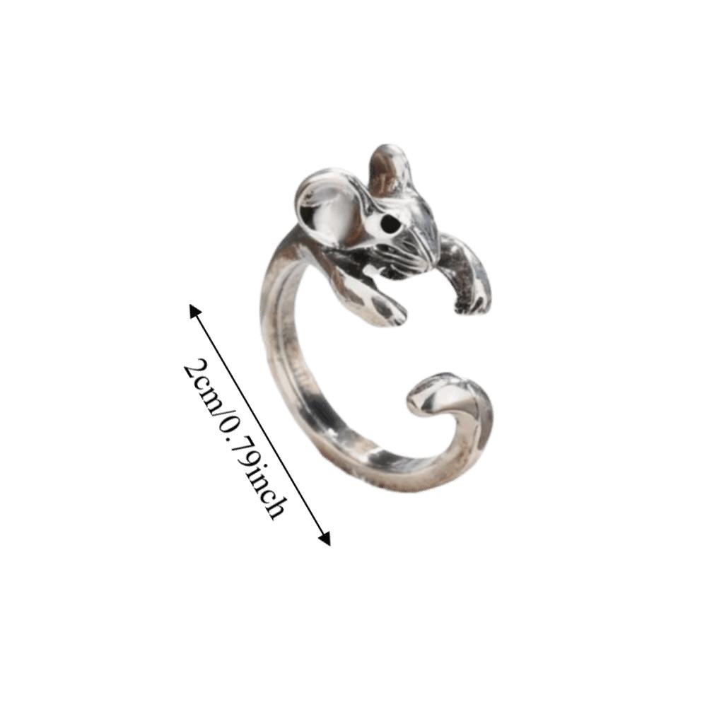 Zinc Zinc Alloy Adjustable Ring Silver Animal Ring Fashion Retro Mouse Ring  Gift