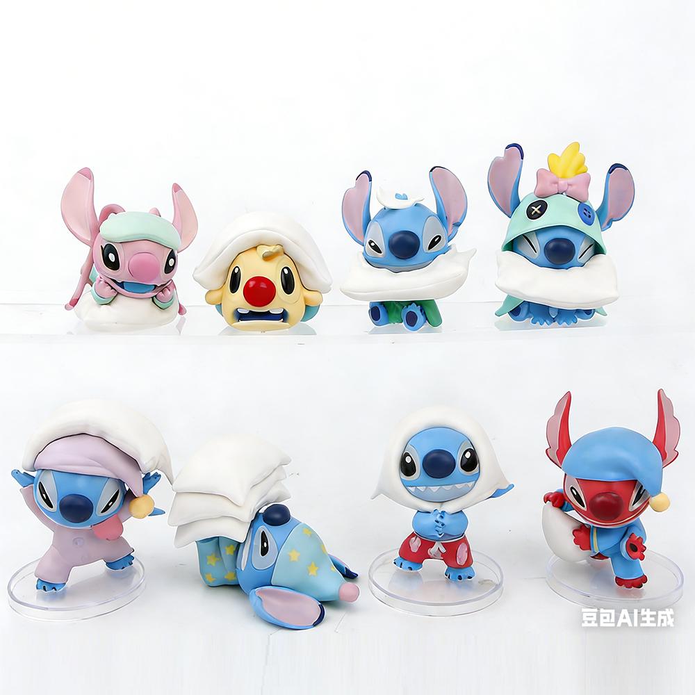 

8Pcs/Set New Cartoon Anime Stitch Angel Action Figure Model Desktop Ornament Collection Birthday Cake Decoration Kids Toys Poseable Articulated Scale
