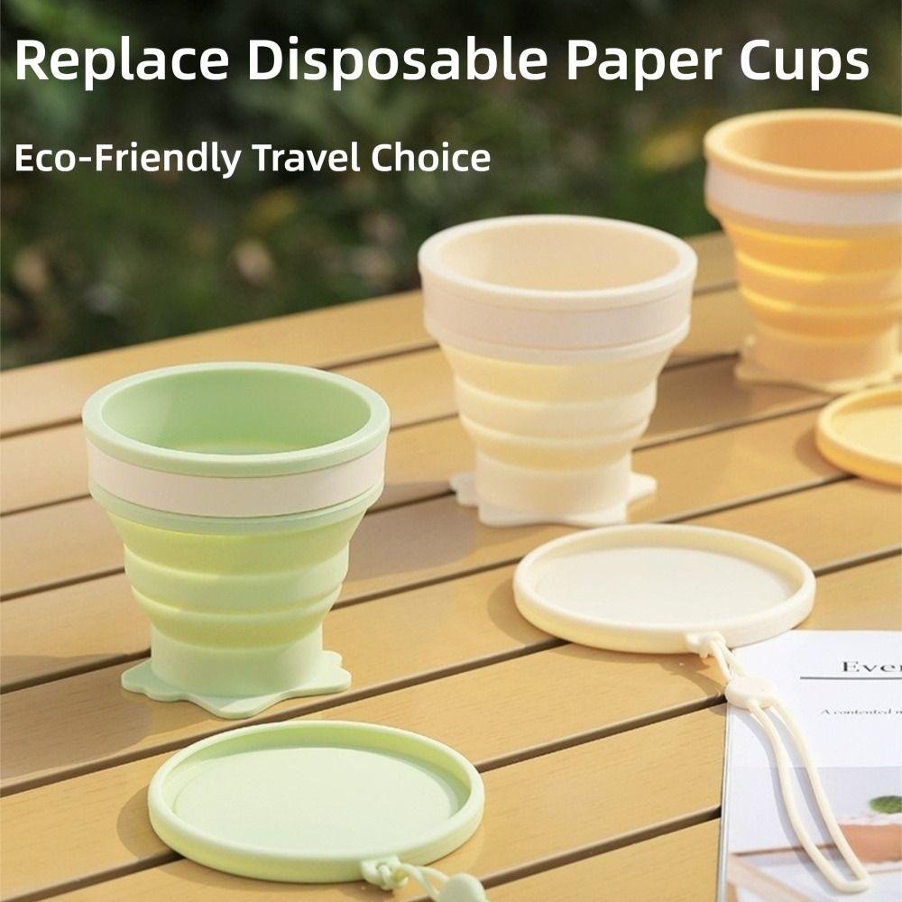 200ml Foldable Silicone Cup With Lid Lanyard Design Collapsible Retractable Cup Portable Drinking Cup Outdoor Travel