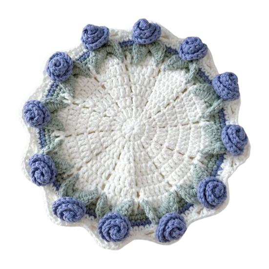 Crochet Rose Bouquet Coaster Heat-resistant DIY Handmade Knitting Flower Coffee Mug Cup Mat Kitchen Countertop Table Desk Decoration
