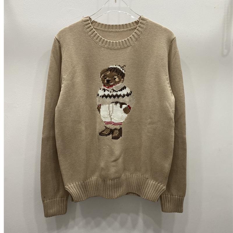 Damen Jacquard Wollmischpullover mit gesticktem Cartoon-Bär-Design