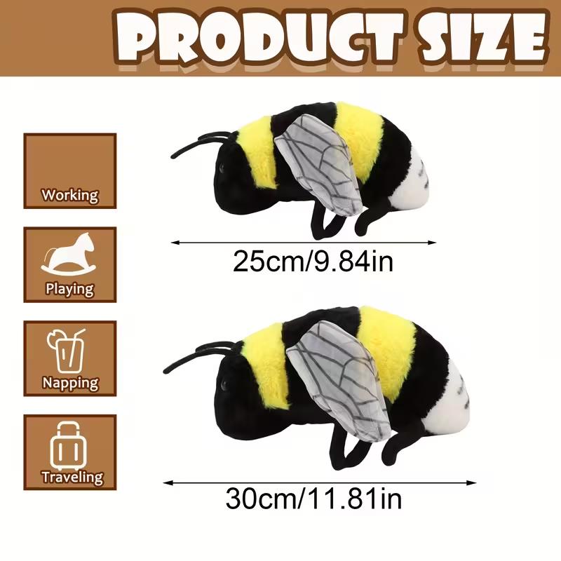 2 Sizes Cute Bee Plush Toy Honeybee Plush Toy Soft Furry Bee Stuffed Animal Decor Holiday Gifts For Youngsters Insect Plushies
