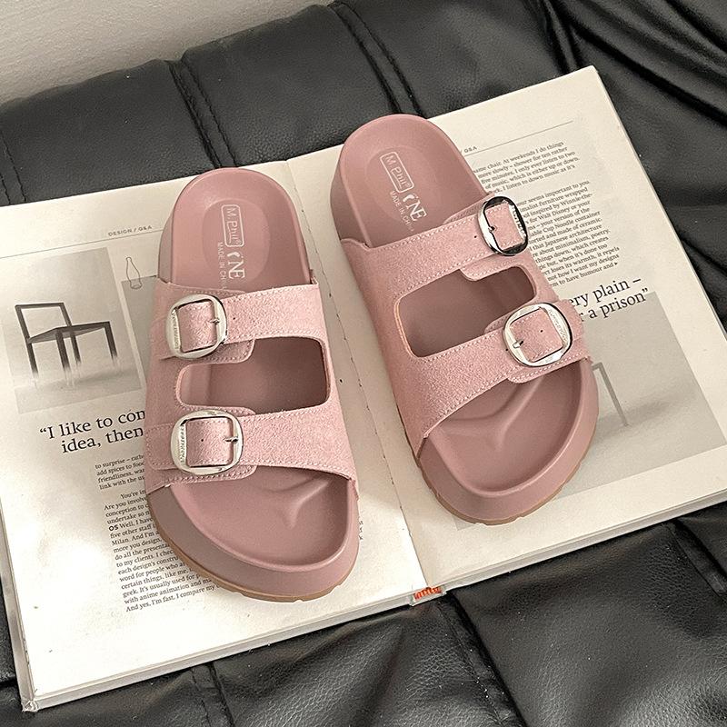 European matte one-word belt buckle platform muffin open-toed sandals summer care beach outer slippers Boken shoes women