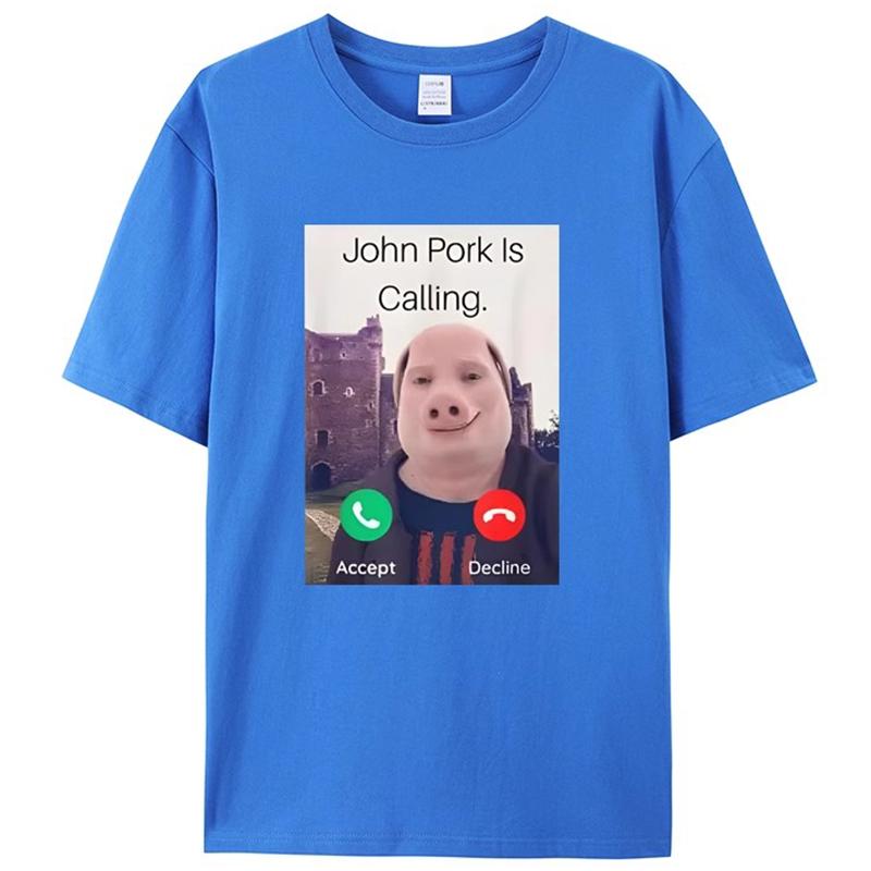 2025 John Polk Is OnThe Phone Answering Phone Luxury T-shirt Humorous Funny Pig Lover Graphic T-shirt Short Sleeve 100% Cotton