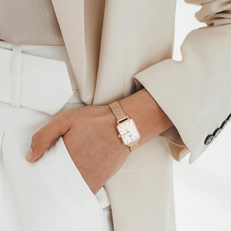 Daniel Wellington QUADRO series watch quartz movement stainless steel strap mother-of-pearl dial female watch simple small square watch DW00100510