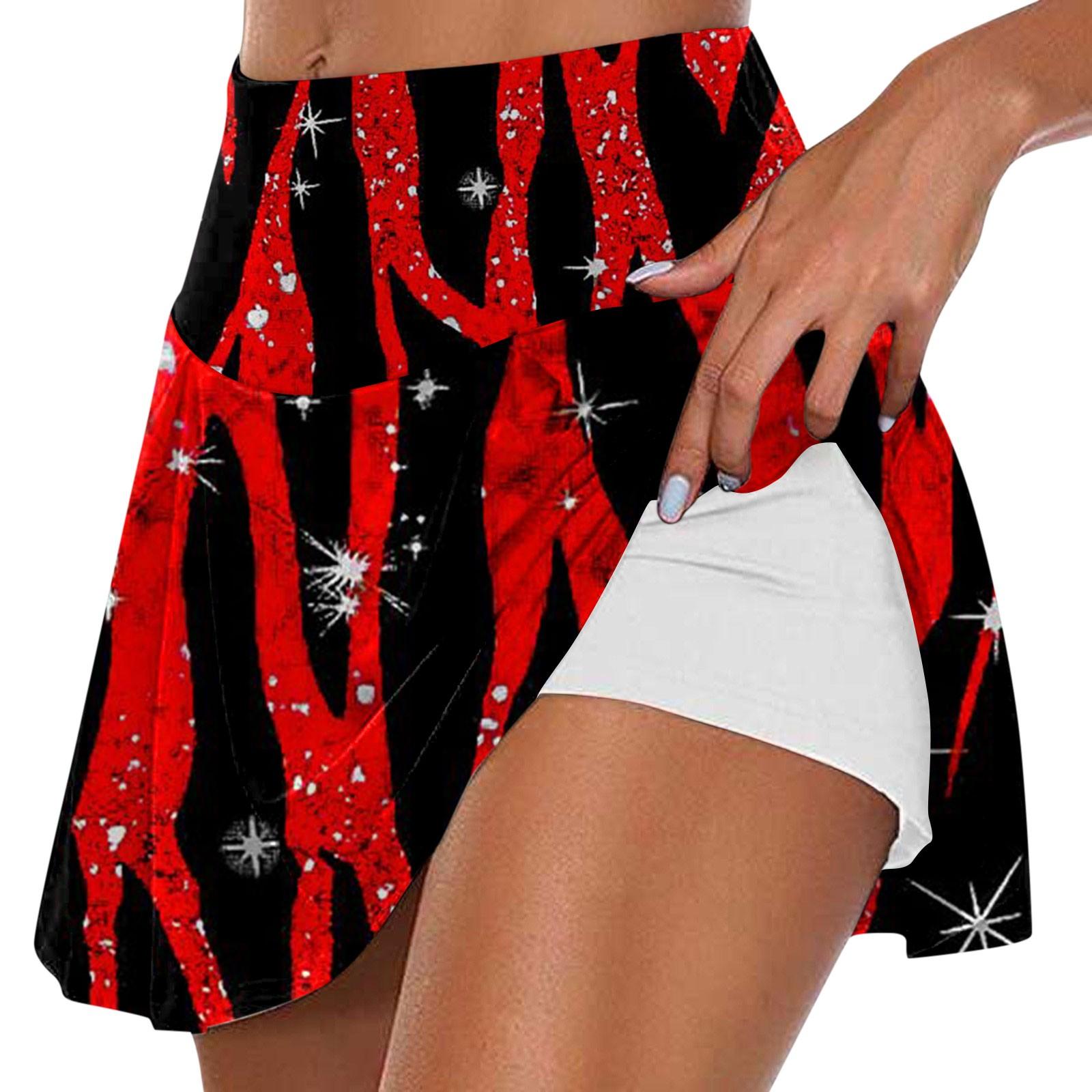 

Женская мода с принтом, повседневная спортивная фитнес-беговая йога, теннисная юбка, плиссированная короткая юбка, шорты, полуюбка XL красный