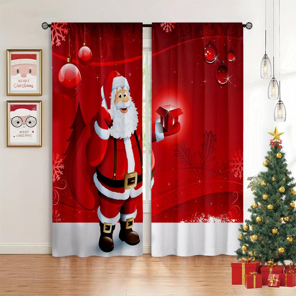 3D Christmas Ornaments Christmas Curtains Red Decorations Window Curtain Sunscreens Screen Home Textile Garden