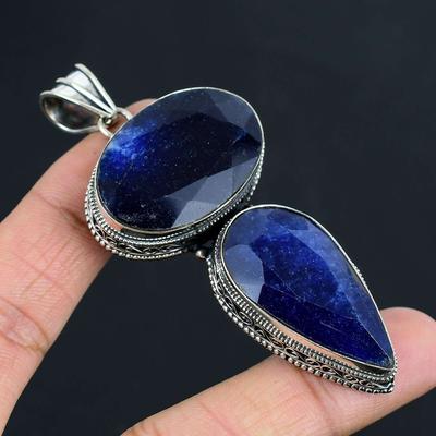 Safir Taşlı Kolye Katı 925 Ayar Gümüş Kolye Takı Hediyesi Unisex İçin