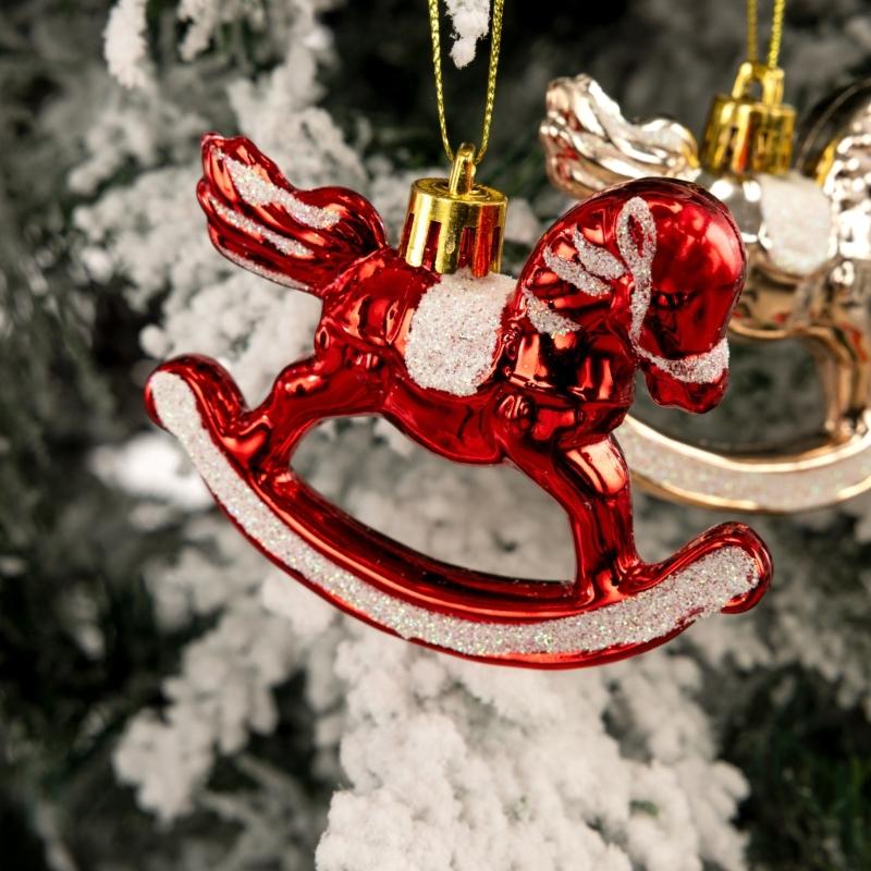 6Pcs Plastic Horse Statue Hanging Ornament Christmas Tree Decoration For Door Mantels Holiday Party Indoor and Outdoor