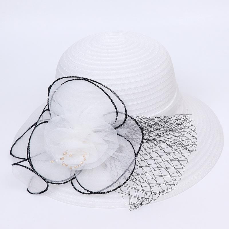 Ladies sun hat spring mesh exquisite handmade big flower top hat summer sun hat retro outdoor gauze hat