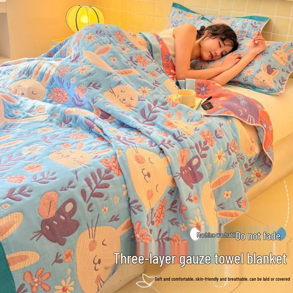 Three-layer Cotton Gauze Blanket - Versatile for Office Nap, Sofa, Air Conditioning, and Summer Quilt Uses