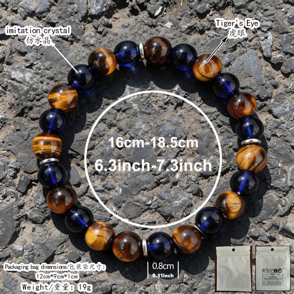 Festive Gifts Tiger Eye Dark Blue Glass Beaded Bracelet Natural Fashion Jewelry For Men Women Daily Wear Gift