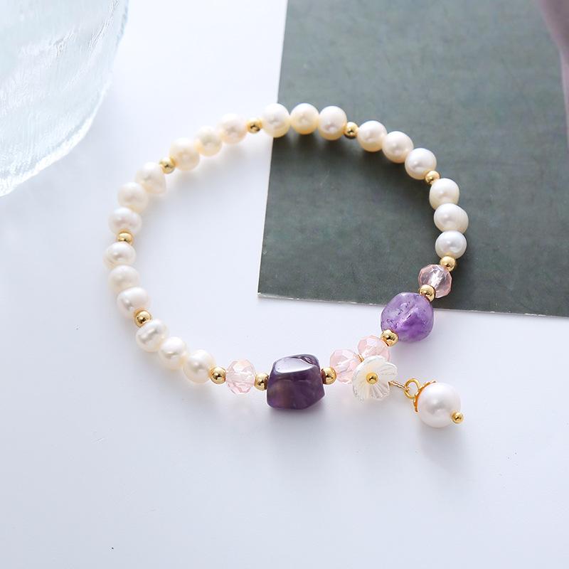 Special-shaped amethyst natural freshwater pearl bracelet Bangles Women Fashion Jewelry accessories Gift