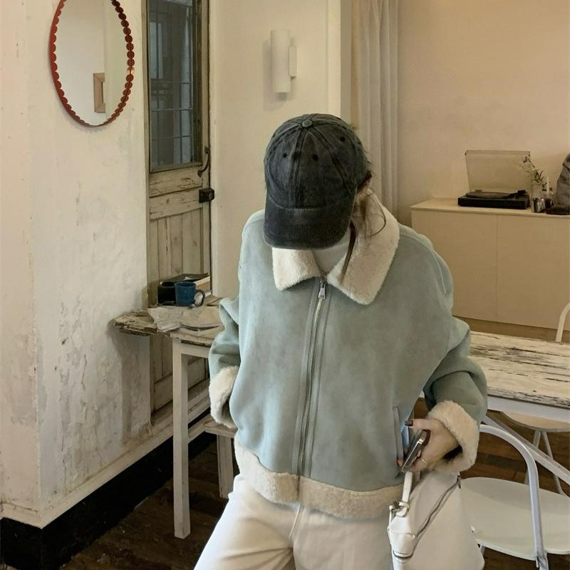 

Lapel Deerskin Fleece Fur One-piece Jacket Women s Winter Thickened Warm Fashion All-match Short Top XXL